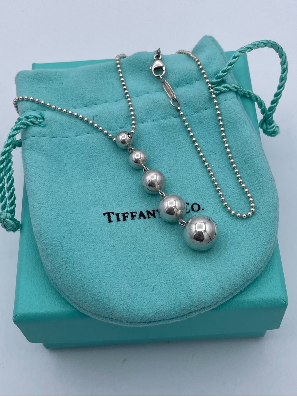 Tiffany & Co. Sterling Silver 925 Graduated Bead Ball Drop Necklace HardWear